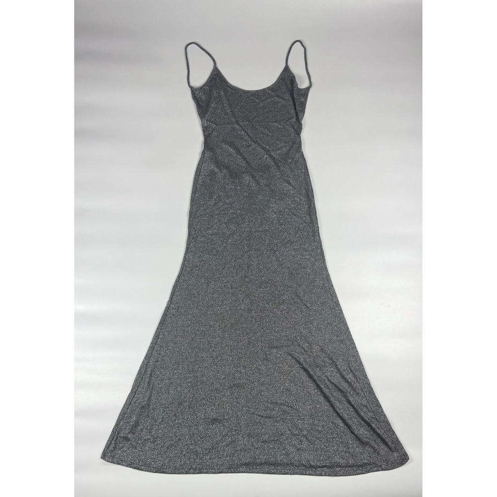 Loila Maxi Dress Womens M Gray Silver Metallic Glitter Open Back Spaghetti Strap